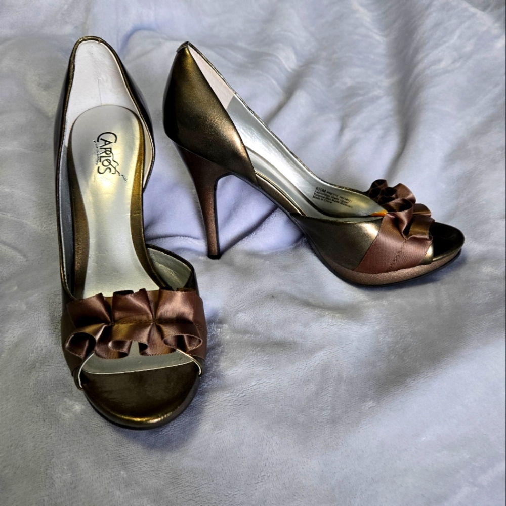 Carlos Bronze Peep-Toe Heels